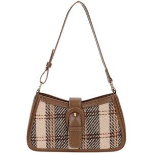 Contrast Color Plaid Striped Saddle Crossbody Shoulder Underarm C :3